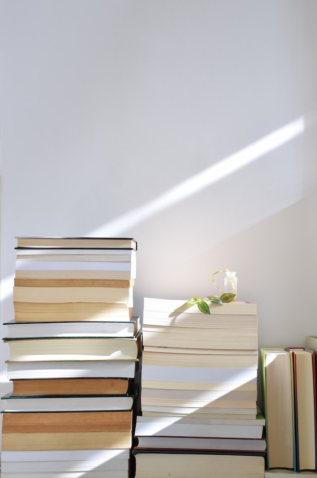 Stack of books against a wall